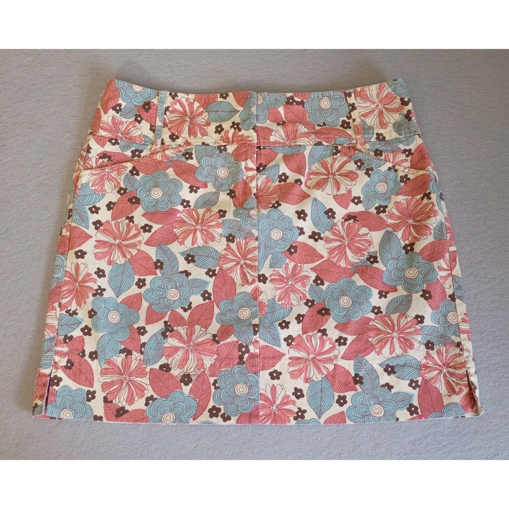 Ann Taylor Loft Womens Floral Pink Lt Blue Cotton Mini Skirt Pockets Size 8